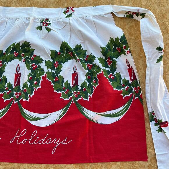 Happy Holidays Candle & Wreath Tie Half Apron - Picture 3 of 6